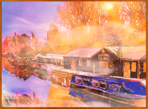 Narrowboats III Farncombe UK Photography & Digital Painting. 50 x 37.5cm. Print. ©2024 Keith Edwards