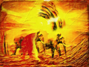 Elephants in a Sandstorm on the Silk Road Photography & Digital Painting. 37.5 x 50cm. Print. ©2024 Keith Edwards